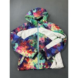Obermeyer Jacket Youth 10-12 Geometric Multicolor Hooded Insulated Ski Snowboard